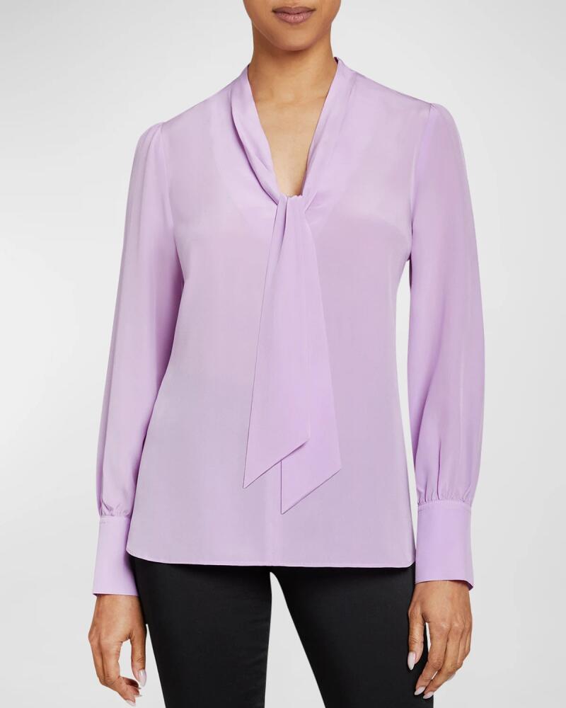 Santorelli Francis Tie-Neck Crepe De Chine Blouse Cover