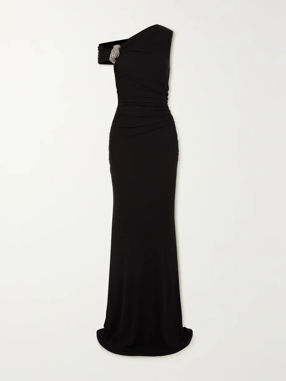 Alexander McQueen - One-shoulder Crystal-embellished Gathered Jersey-crepe Gown - Black Cover