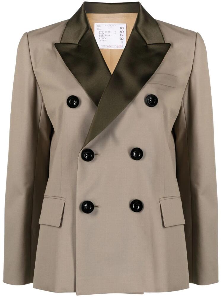 sacai pleated double-breasted blazer - Neutrals Cover