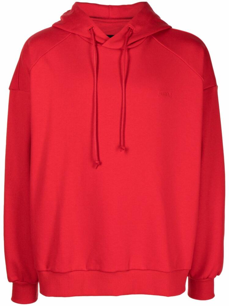 Juun.J logo-patch drawstring cotton hoodie - Red Cover