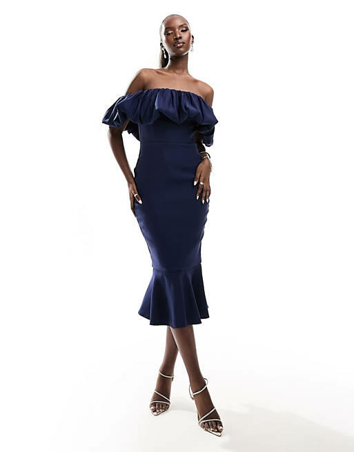 True Violet ruffle midi dress in navy-Blue Cover