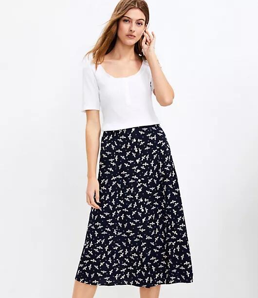 Loft Petite Bee Button Midi Skirt Cover