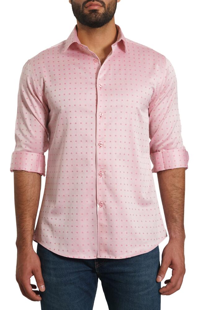 Jared Lang Trim Fit Dot Button-Up Shirt in Salmon Cover