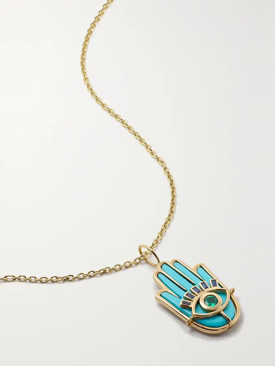 Brent Neale - Hamsa 18-karat Gold Multi-stone Necklace - One size Cover