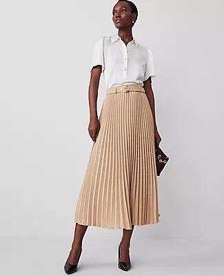 Ann Taylor Petite Belted Pleated Midi Skirt Cover