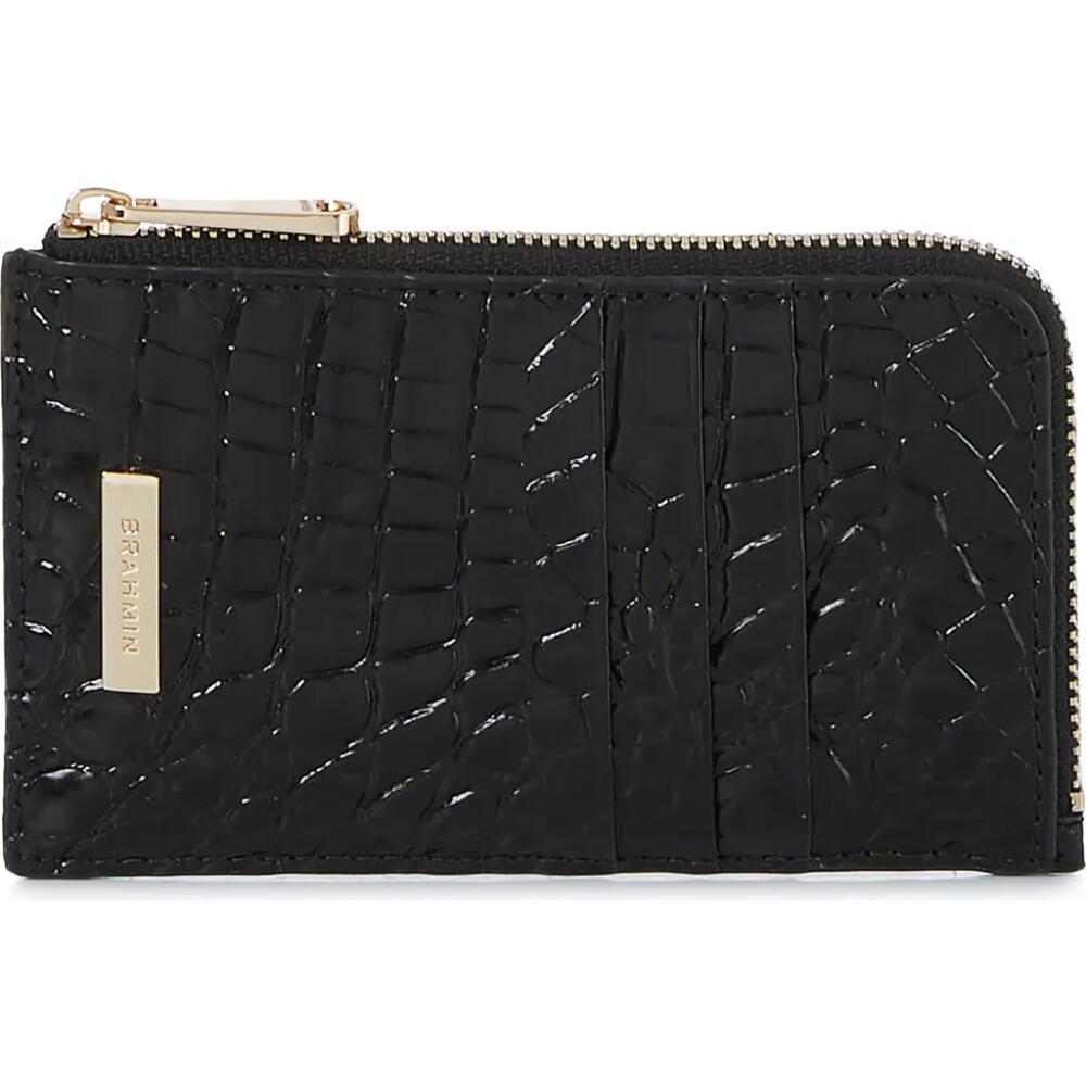 Brahmin Lennon Croc Embossed Leather Card Case in Black Cover