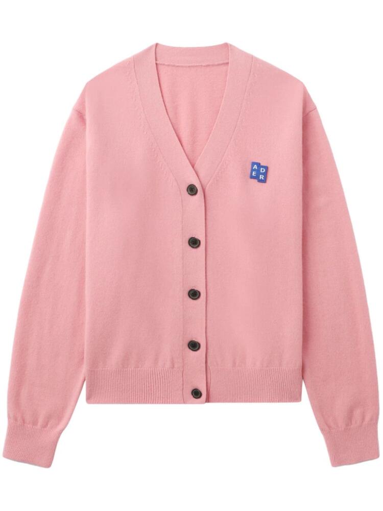 Ader Error logo-appliqué cardigan - Pink Cover