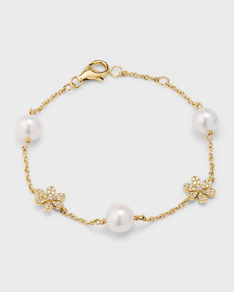 Pearls By Shari 18K Yellow Gold Akoya Pearl and Diamond Daisy Bracelet, 7"L Cover