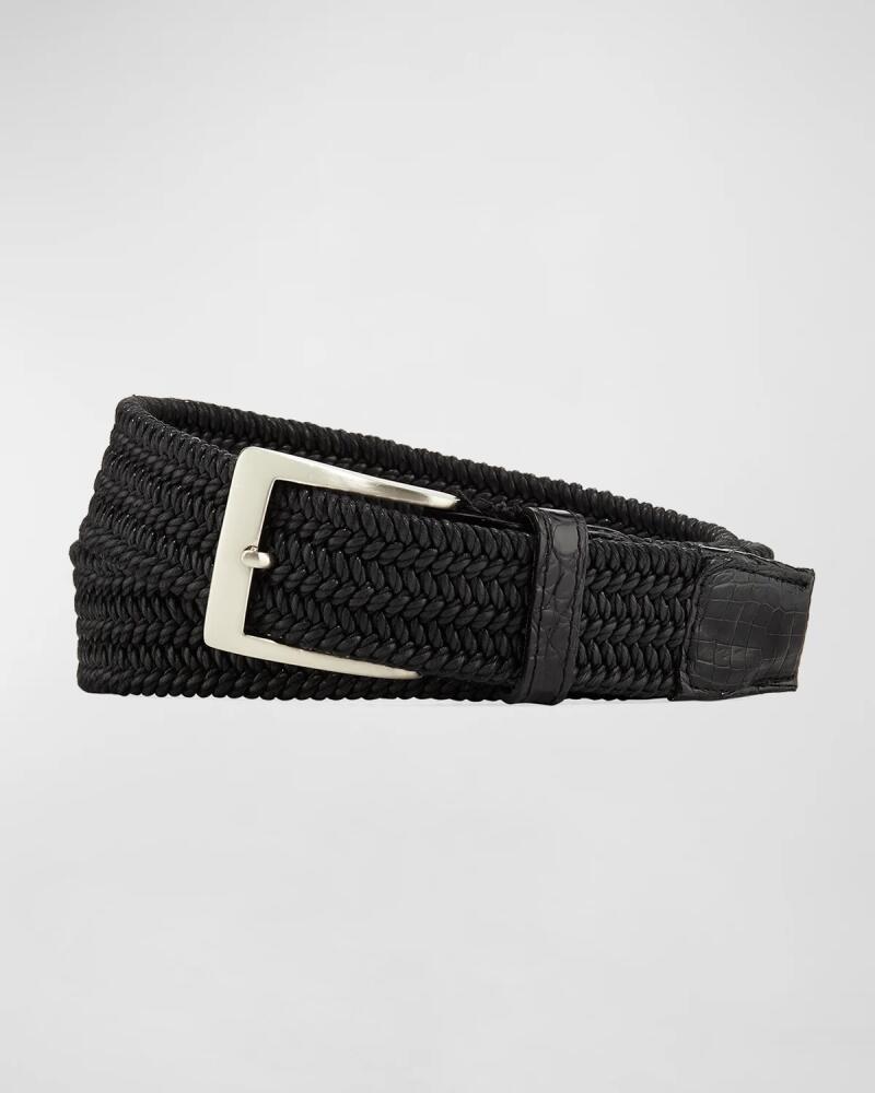 W. Kleinberg Men's Sport Stretch Belt with Crocodile-Trim Cover