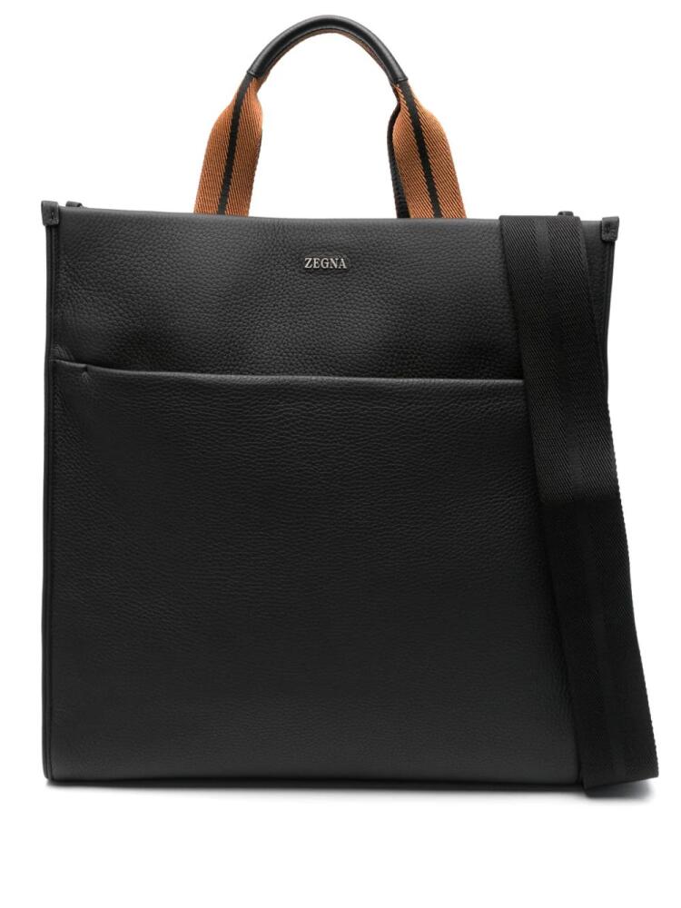 Zegna logo-plaque leather tote bag - Black Cover