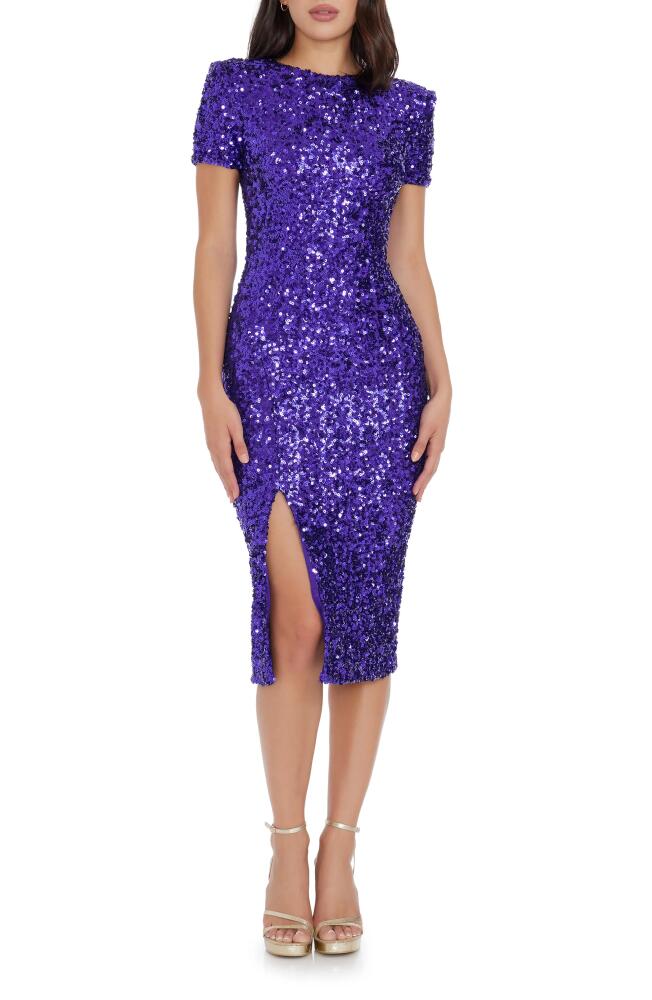 Dress the Population Natasha Sequin Sheath Midi Dress in Violet Cover