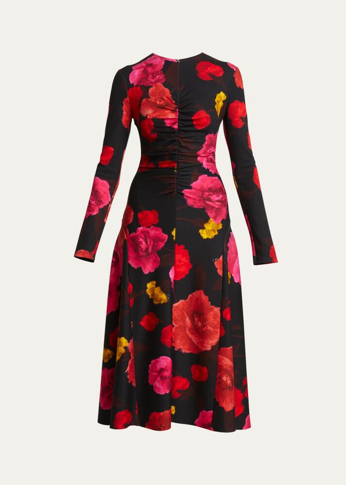 Erdem Ruched Floral Long-Sleeve Midi Dress Cover