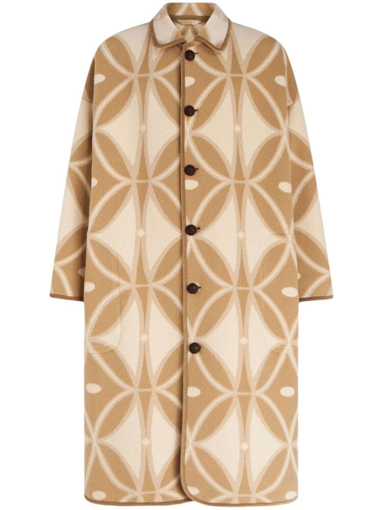 ETRO geometric-pattern wool jacquard coat - Neutrals Cover