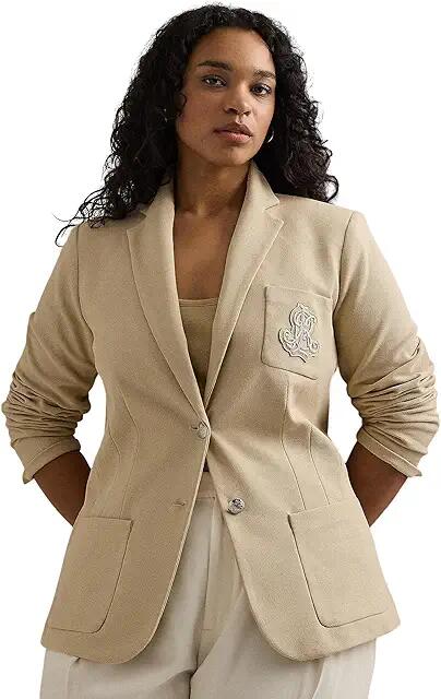 Lauren Ralph Lauren Plus Size Bullion Jacquard Blazer (Explorer Sand) Women's Jacket Cover