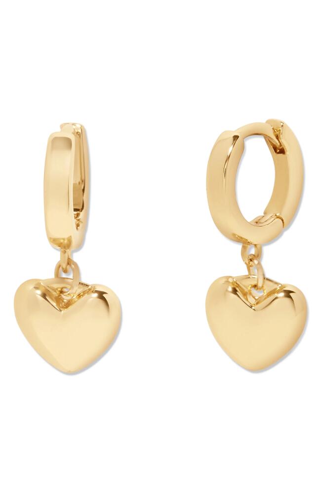 Brook and York Ruby Heart Drop Huggie Hoop Earrings in Gold Cover