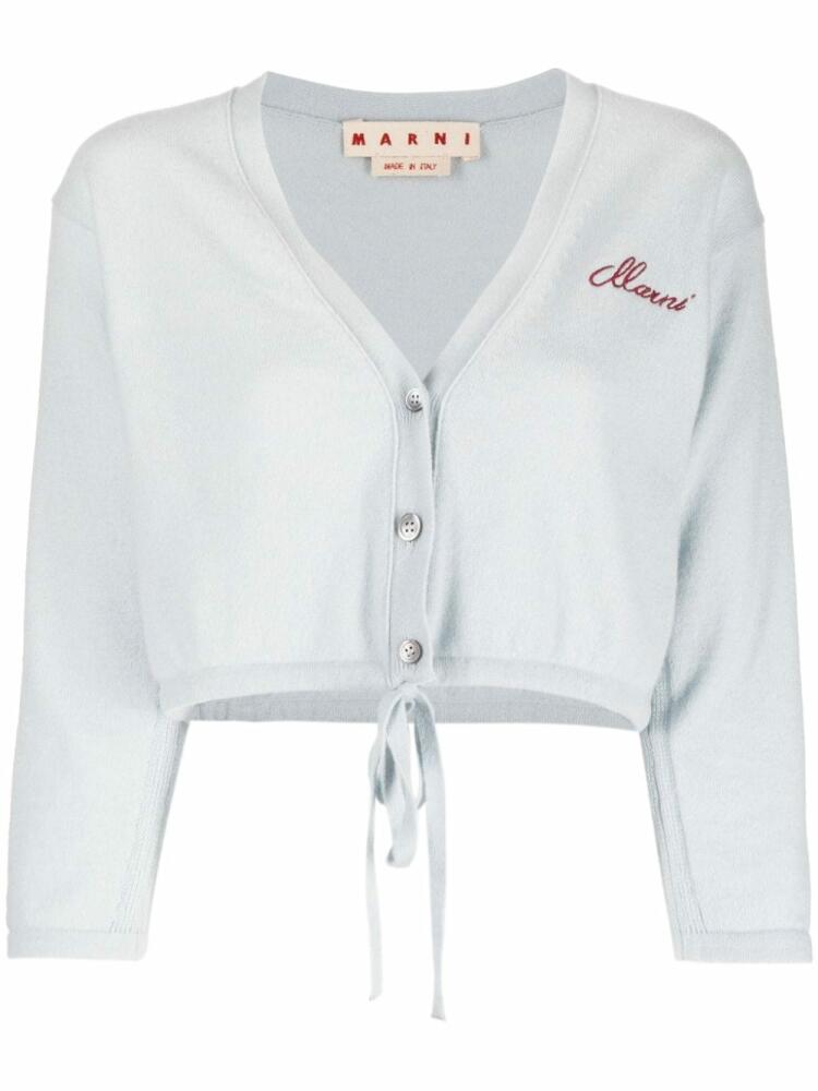 Marni cropped logo-embroidered cashmere cardigan - Blue Cover