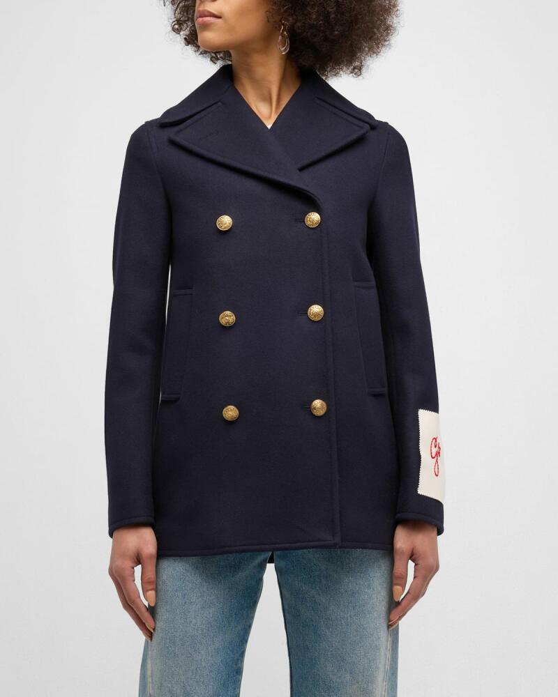 Golden Goose Wool Double-Breasted Button Peacoat Cover