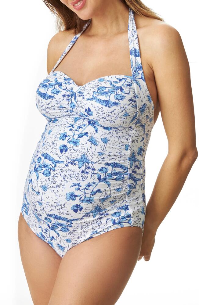 Pez D'Or Toile De Jouy One-Piece Maternity Swimsuit in White/Blue Cover