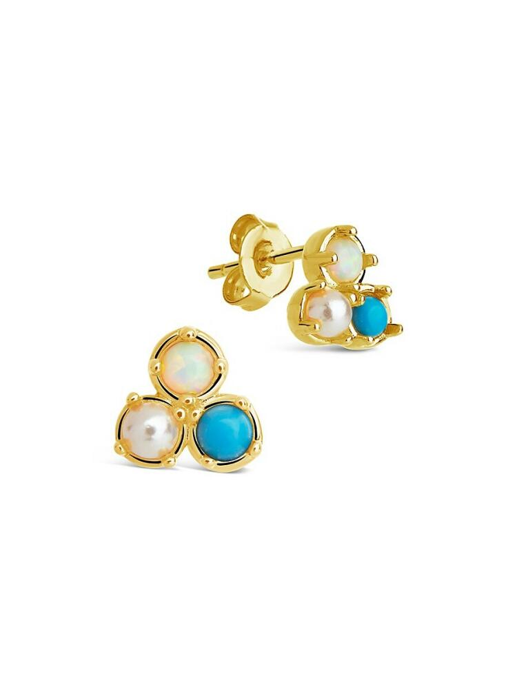 Sterling Forever Women's Bermuda 14K Goldplated & Multi Faux Stone Stud Earrings Cover