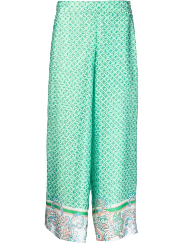 LIU JO satin-finish printed cropped trousers - Green Cover