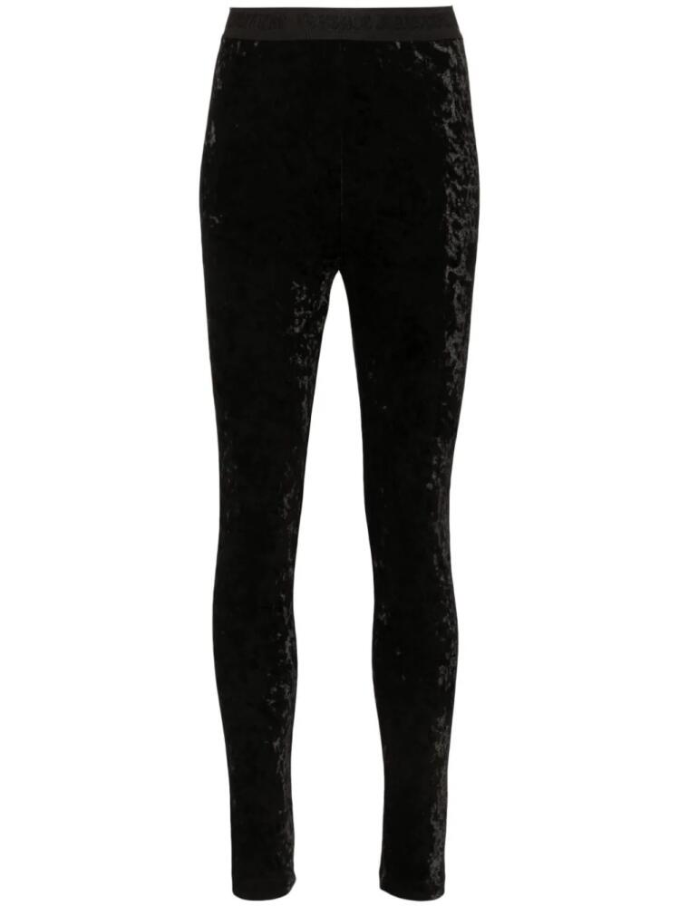 Versace Jeans Couture logo-waistband velvet leggings - Black Cover