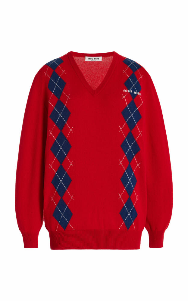 Miu Miu - Argyle Cashmere Sweater - Red Cover