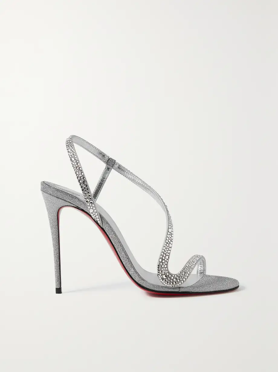 Christian Louboutin - Rosalie Strass 100 Embellished Glittered Leather Sandals - White Cover