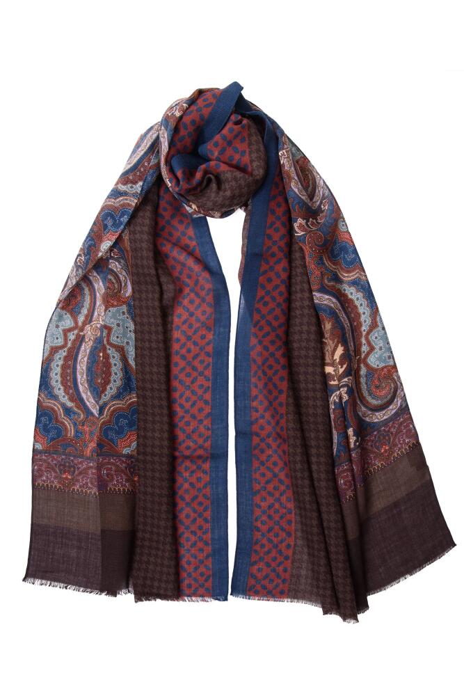 Elizabetta Aosta - Wool Scarf in Burgundy, Blue And Brown Cover