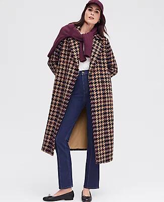 Ann Taylor Plaid Long Double Breasted Coat Cover