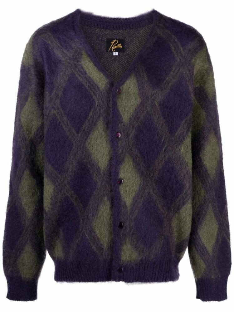 Needles argyle-pattern brushed cardigan - Purple Cover