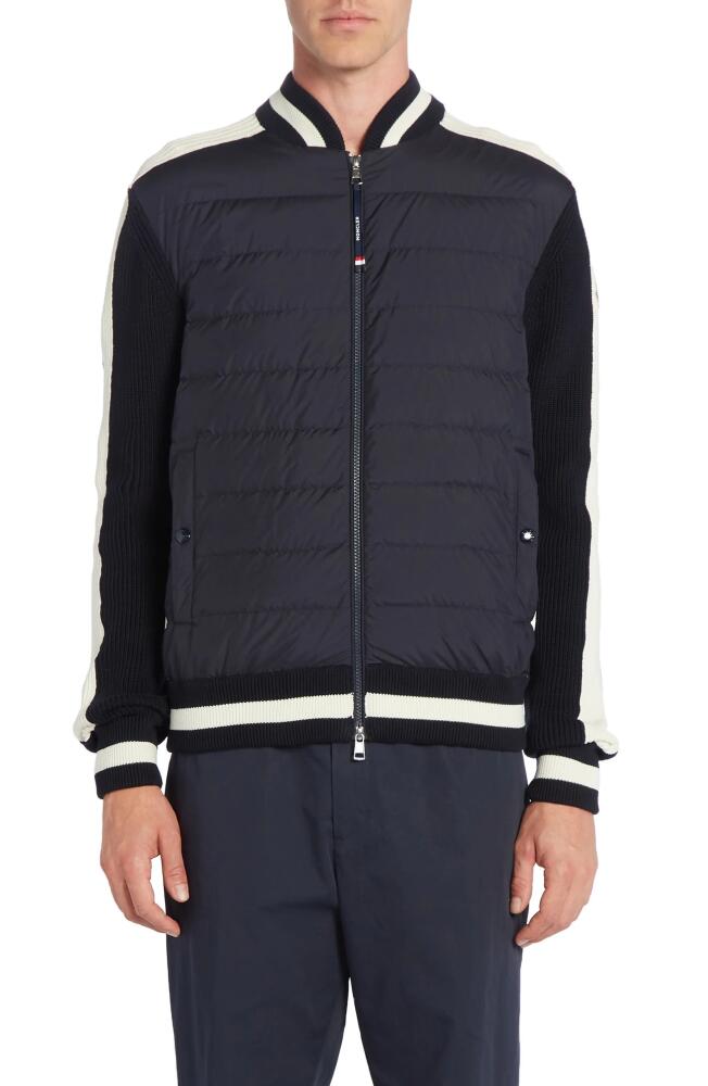 Moncler Cotton Knit & Quilted Down Cardigan in Dark Navy Blue Cover