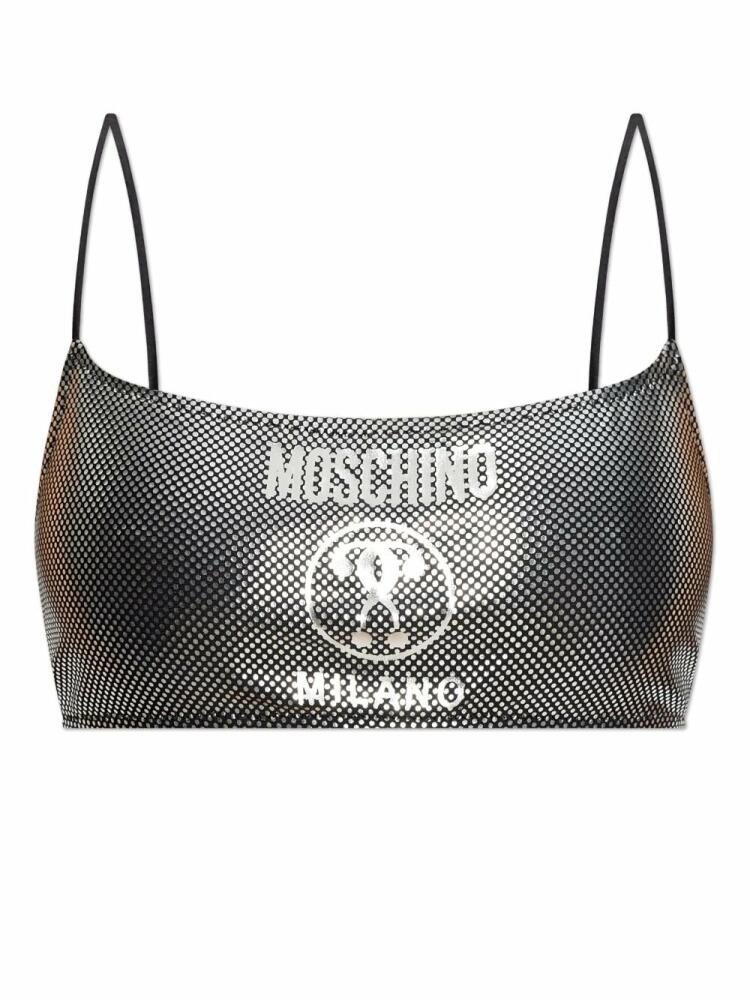 Moschino logo-print metallic-sheen bikini top - Black Cover