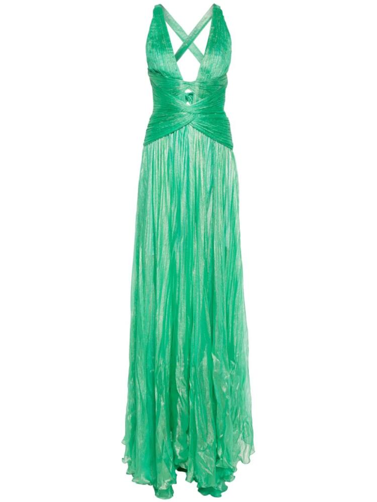 Iris Serban lamé plissé-effect gown - Green Cover