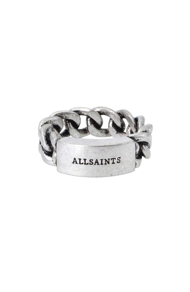 AllSaints Men's Sterling Silver ID Curb Chain Ring in Warm Silver Cover