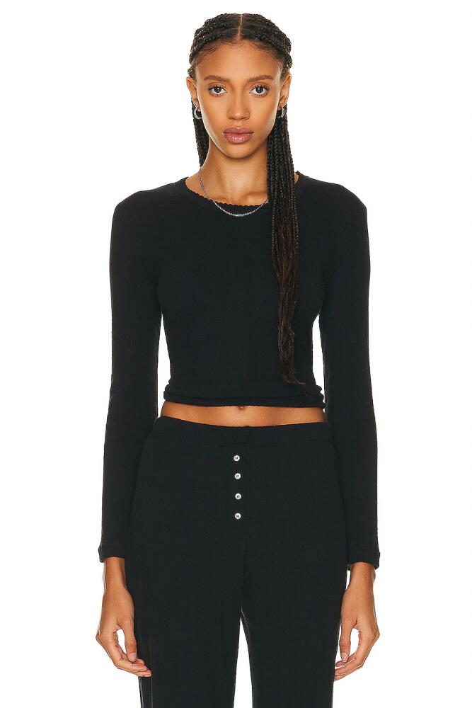 LESET Pointelle Slim Fit Long Sleeve Top in Black Cover