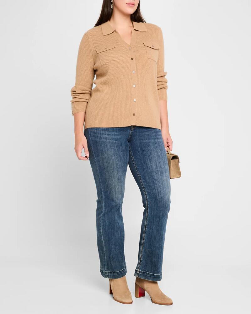 Minnie Rose Plus Size Ribbed Cashmere Button-Down Shirt Cover