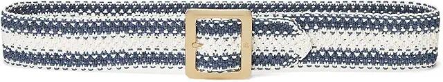 LAUREN Ralph Lauren Striped Woven Wide Belt (Refined Navy/Sft White/Lrn Tan) Belts Cover