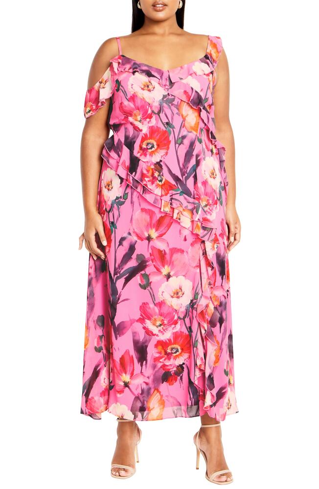 City Chic Love Floral Ruffle Cold Shoulder Maxi Dress in Lovers Lane Cover