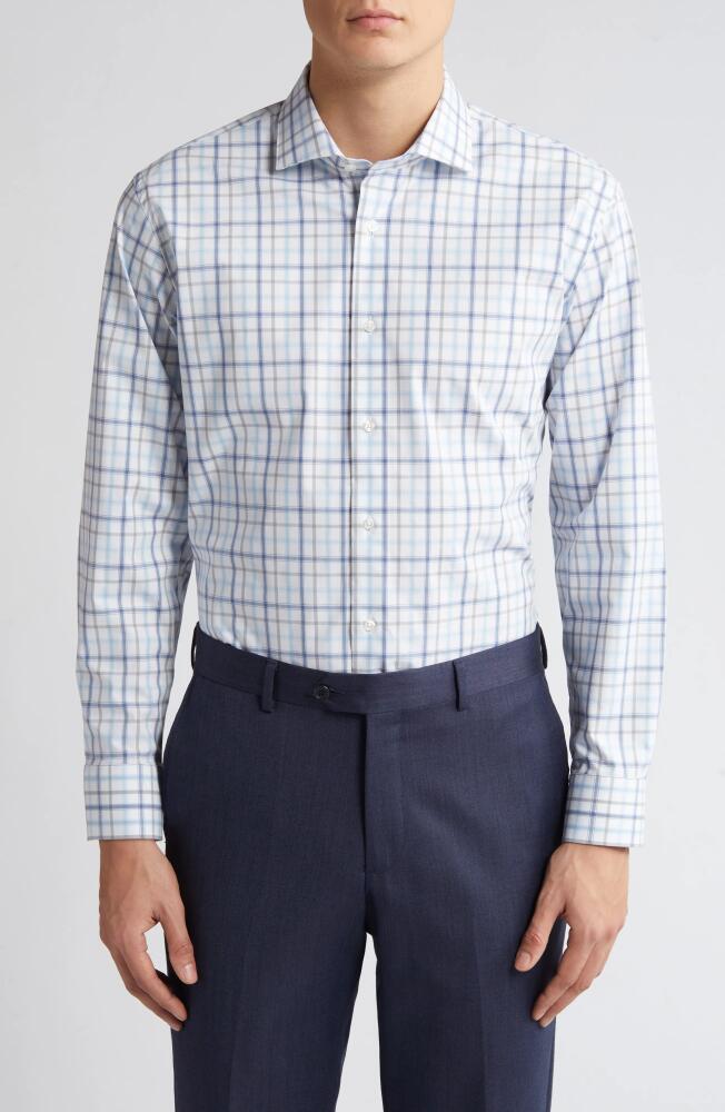 Nordstrom Tech-Smart Trim Fit Plaid Performance Dress Shirt in White - Blue Adrian Grid Cover