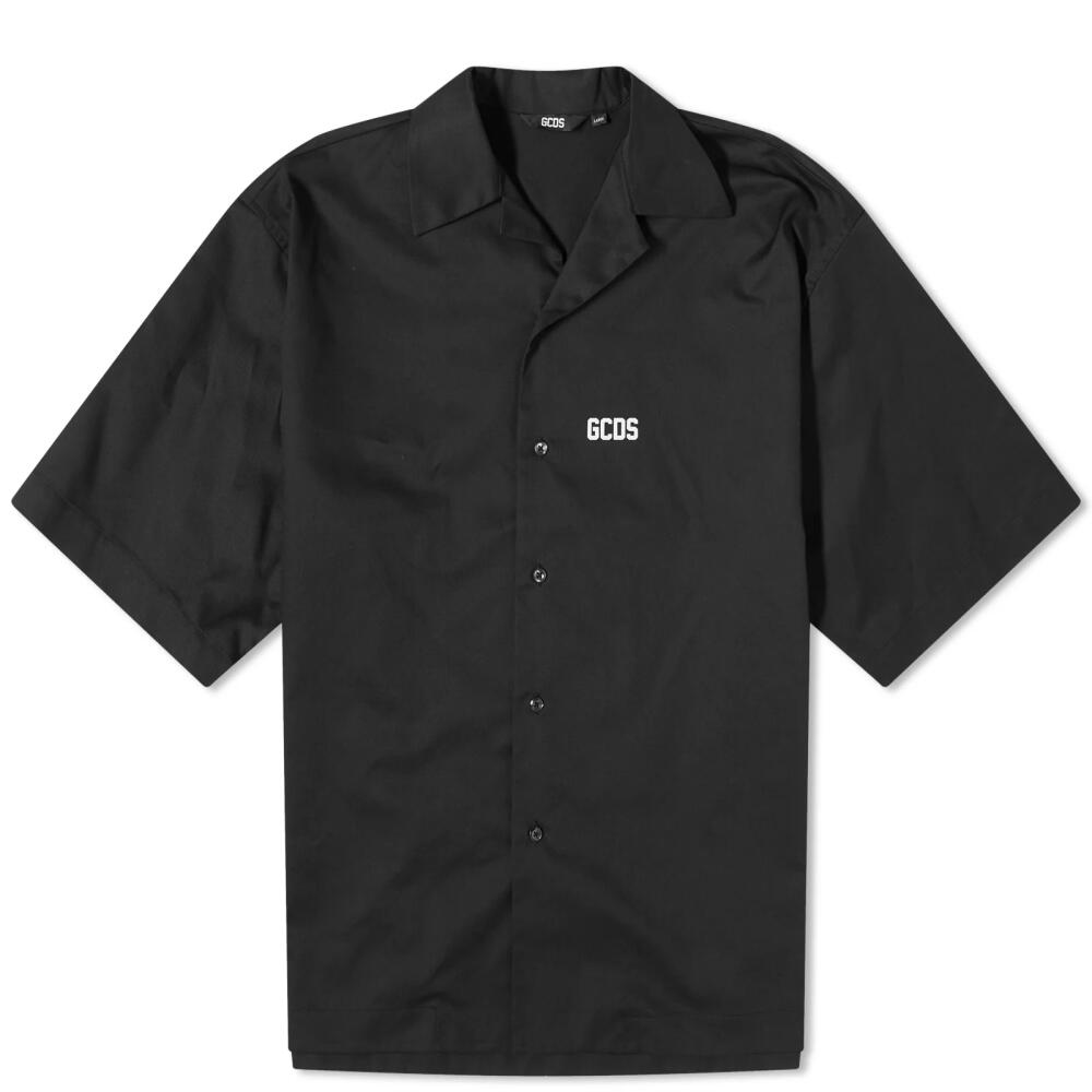 GCDS Men's Low Band Logo Bowling Shirt in Black Cover