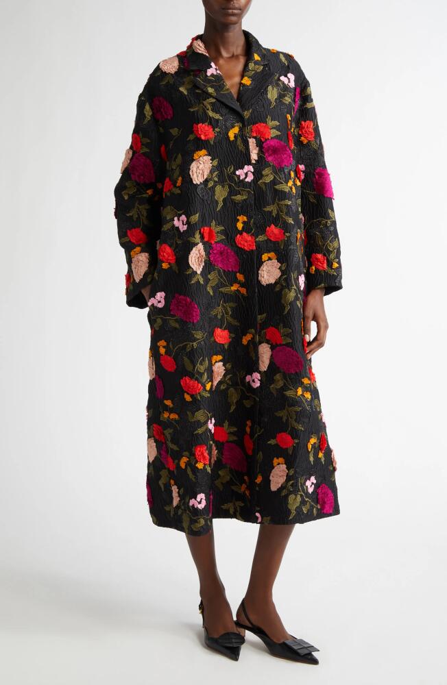 Erdem Embroidered Metallic Floral Jacquard Evening Coat in Black Cover