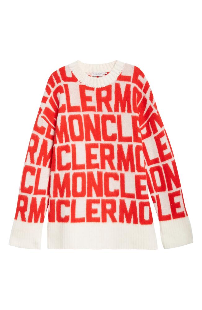 Moncler Oversize Logo Print Wool Sweater in White Cover