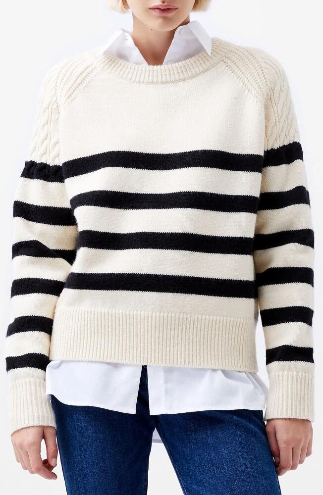 French Connection Quinley Stripe Crewneck Sweater in Classic Cream Black Cover