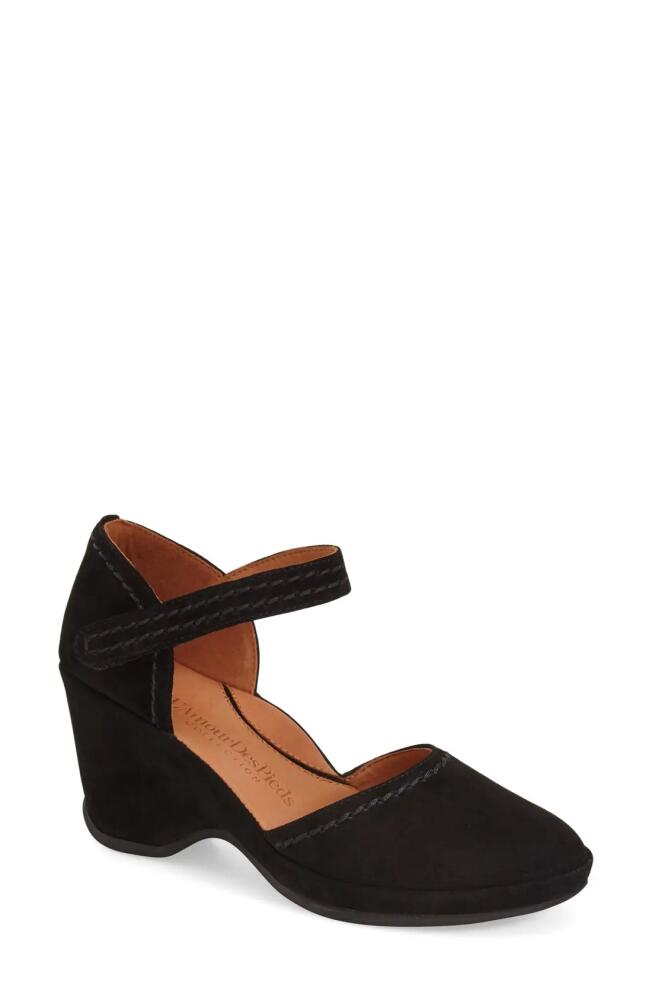 L'Amour des Pieds Orva Wedge Sandal in Black Kidsuede Cover