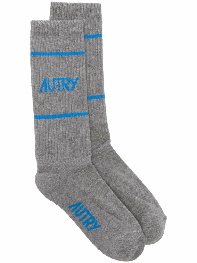 Autry logo-intarsia striped socks - Grey Cover