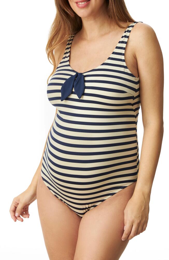 Pez D'Or Breton Stripe One-Piece Maternity Swimsuit in Navy/Ecru Cover