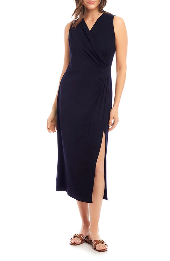 Karen Kane Sleeveless Faux Wrap Midi Dress in Navy Cover