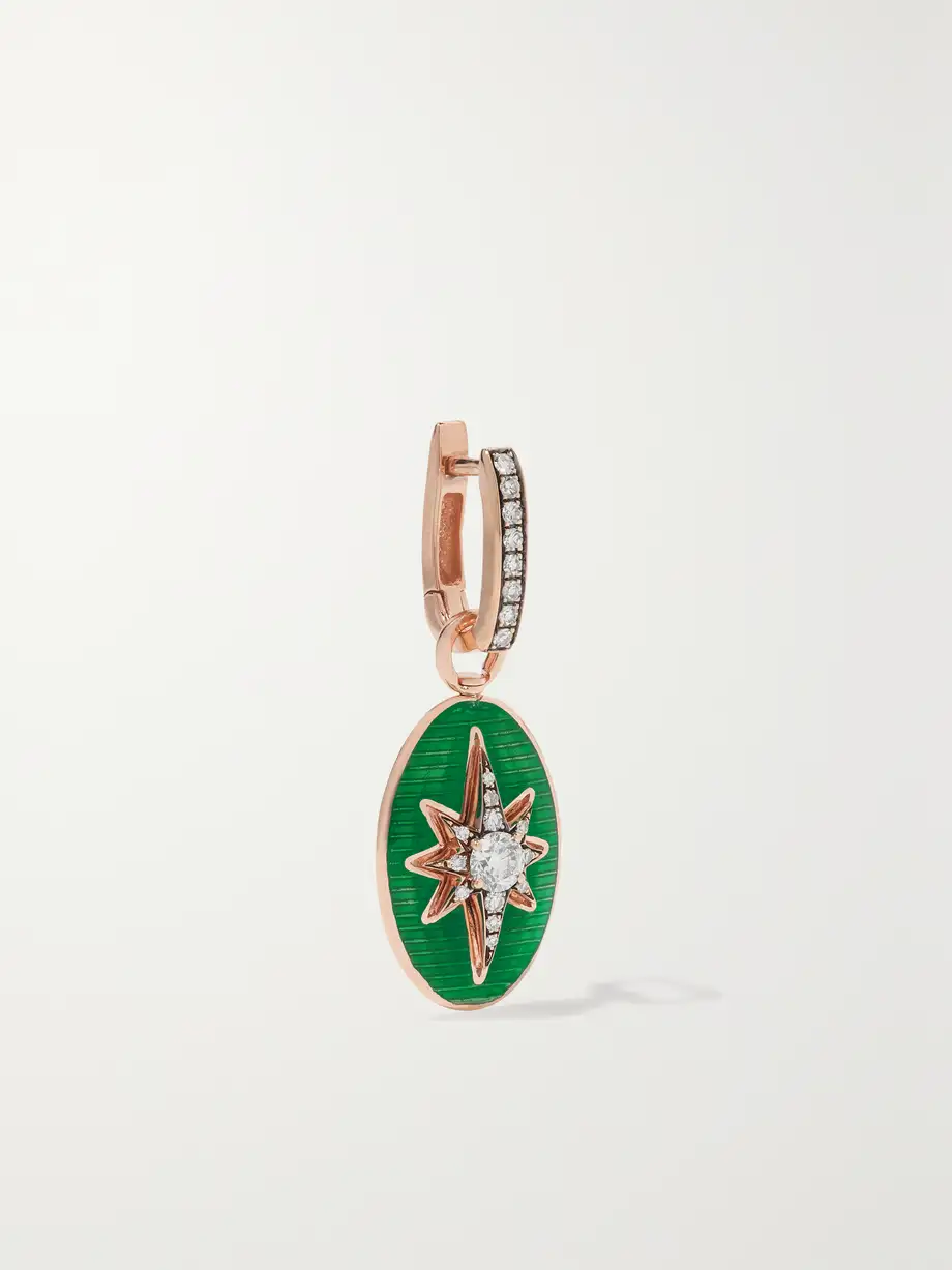 Selim Mouzannar - 18-karat Pink Gold, Enamel And Diamond Single Earring - Green Cover