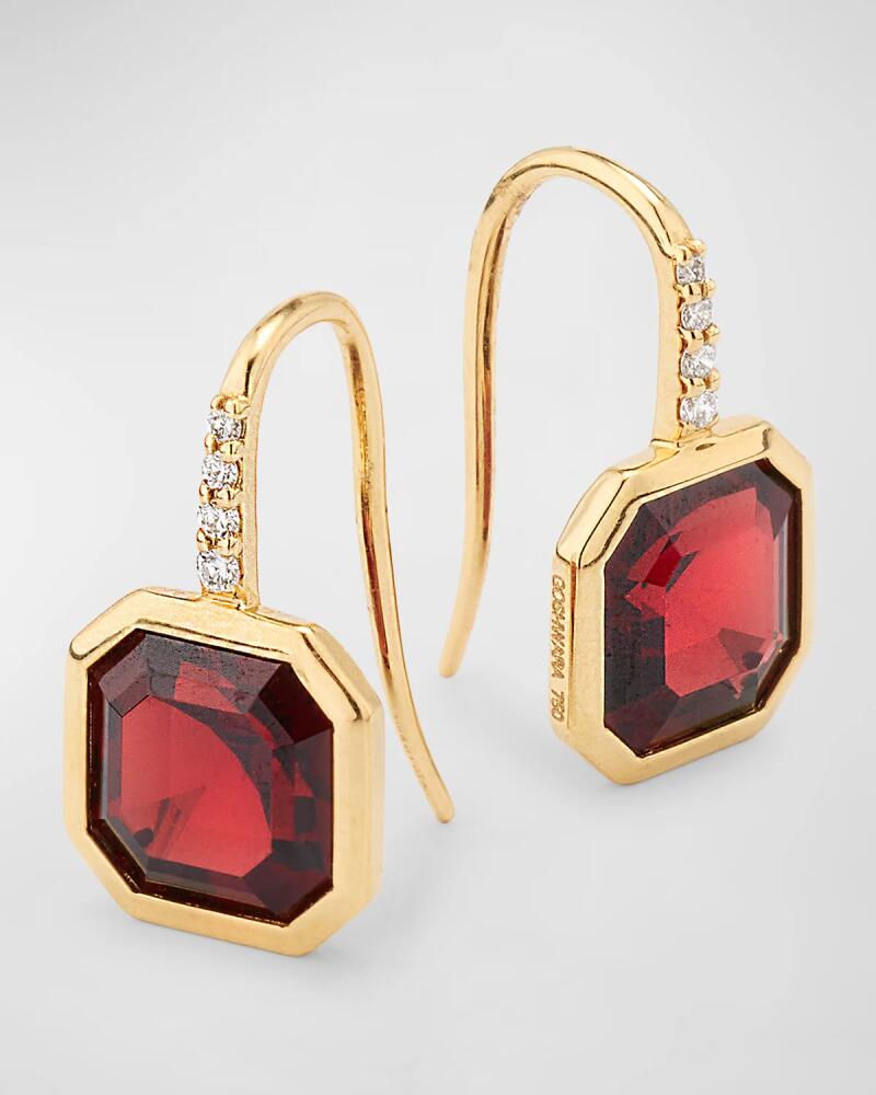 Goshwara Gossip 18K Yellow Gold Diamond and Asscher Cut Garnet Wire Earrings Cover