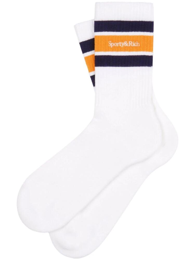 Sporty & Rich Serif logo-embroidered cotton socks - White Cover